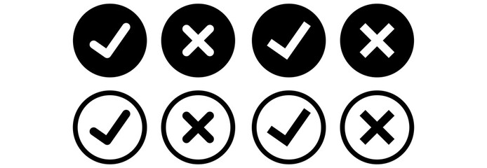 check mark icon set, approve icon, disapprove icon set vector sign symbol