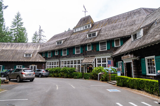 Washington, USA - July 8 2021: Exterior view of the historic Lake Quinault Lodge in Olympic National Park