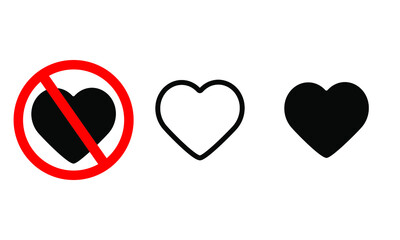 love heart icon set. including No love heart sign. editable. EPS10.