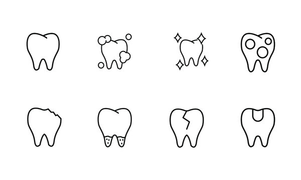 set of teeth icons. Dental line icon set, Stomatology symbols collection, vector sketches, logo illustrations, Dental clinic signs linear pictograms package isolated on white background, eps 10.