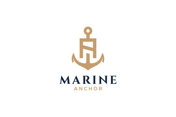 Letter R monogram, Anchor logotype. Logo of yacht club, maritime emblem.