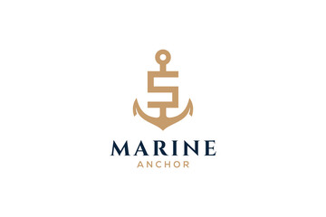 Obraz premium Letter S monogram, Anchor logotype. Logo of yacht club, maritime emblem.