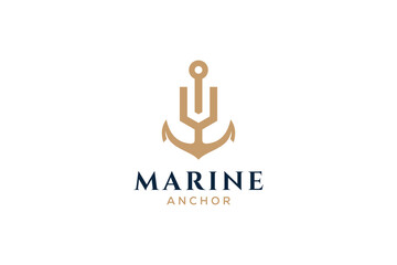 Letter V monogram, Anchor logotype. Logo of yacht club, maritime emblem.