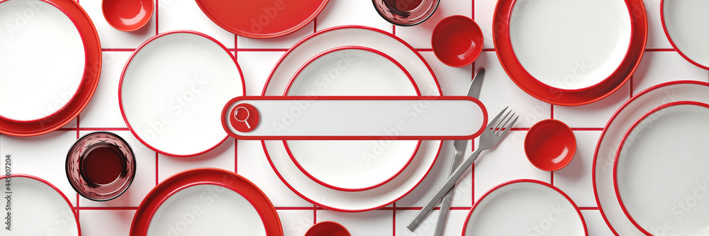 Poster minimal background for online shipping and logistics concept. blank web search bar and empty plates 