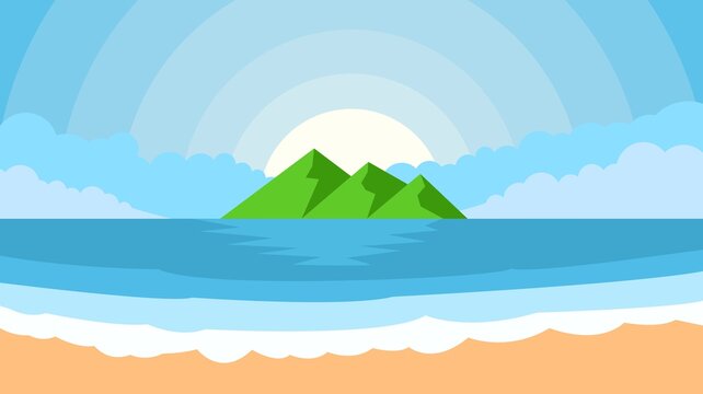 Illustration of Beach and Island Landscape View Design Vector
