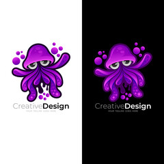 Octopus logo design illustration, Cartoon icon and marin life logo