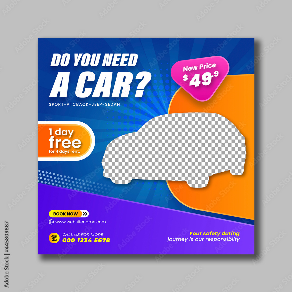 Wall mural car rental social media post vector template