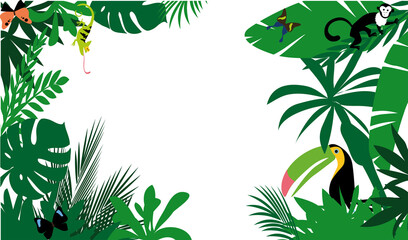 Tropical plants and animals decorative frame, EPS 8 vector illustration