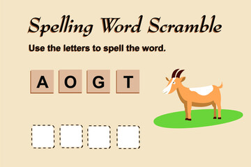 Spelling scramble game template for goat illustration