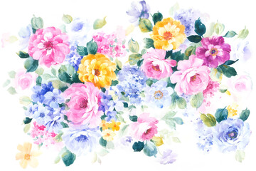 Flowers watercolor illustration.Manual composition.Big Set watercolor elements，Design for textile, wallpapers，Element for design,Greeting card