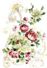 Flowers watercolor illustration.Manual composition.Big Set watercolor elements，Design for textile, wallpapers，Element for design,Greeting card