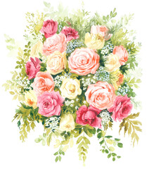 Flowers watercolor illustration.Manual composition.Big Set watercolor elements，Design for textile, wallpapers，Element for design,Greeting card