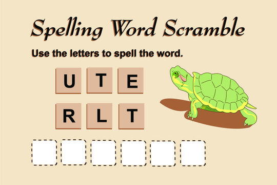 Spelling scramble game template for turtle illustration