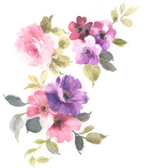 Flowers watercolor illustration.Manual composition.Big Set watercolor elements，Design for textile, wallpapers，Element for design,Greeting card