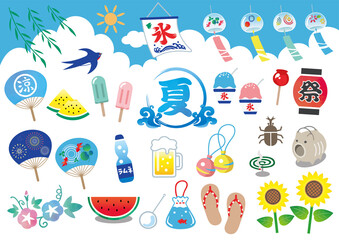 日本の夏 イラスト素材セット
