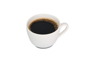 Hot black coffee in white glass and spoon on isolated white background .Food concepts and Lifestyle