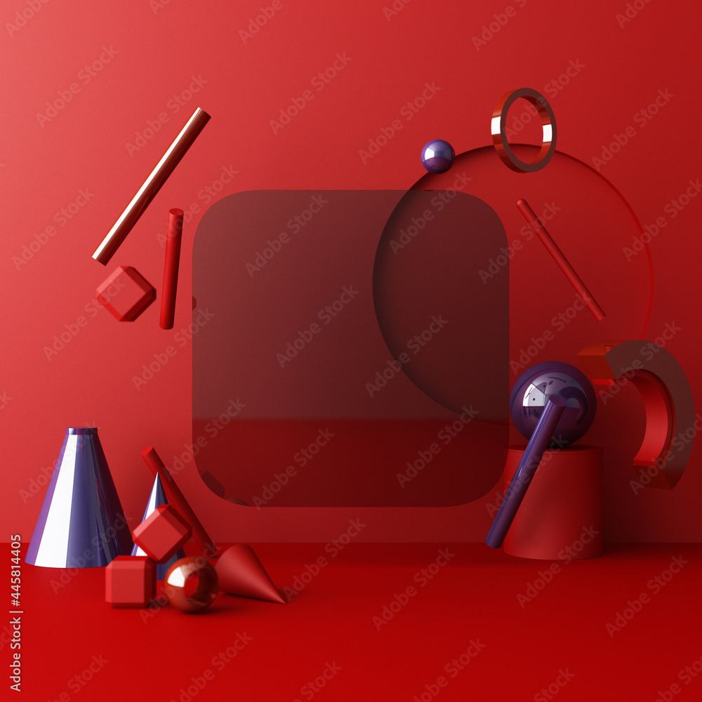 Poster minimal abstract geometric background with direct sunlight in shades of red and blue. showcase scene