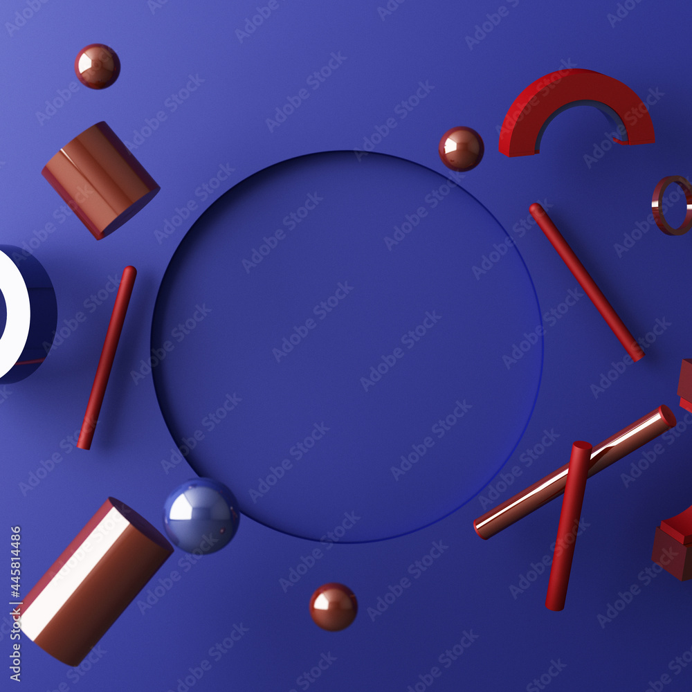 Poster minimal abstract geometric background with direct sunlight in shades of red and blue. showcase scene
