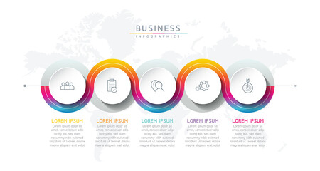Vector illustration infographics design template, business information, presentation chart, with 5 options or steps. 