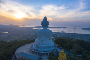 aerial view head of Phuket big Buddha in blue sunrise..Phuket Big Buddha is one of the island most important and revered landmarks on the island..image for travel and culture concept. © Narong Niemhom