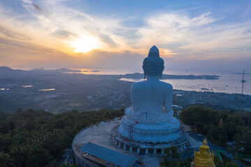 aerial view head of Phuket big Buddha in blue sunrise..Phuket Big Buddha is one of the island most important and revered landmarks on the island..image for travel and culture concept. © Narong Niemhom