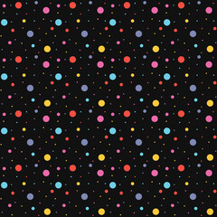 Colorful abstract dotted and spotty circle pattern on black background design element