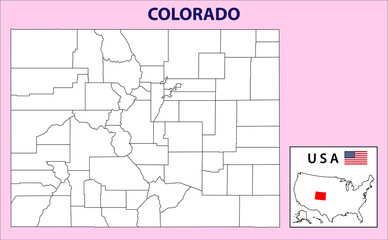 Colorado map. District map of Colorado in Outline. District map with USA.