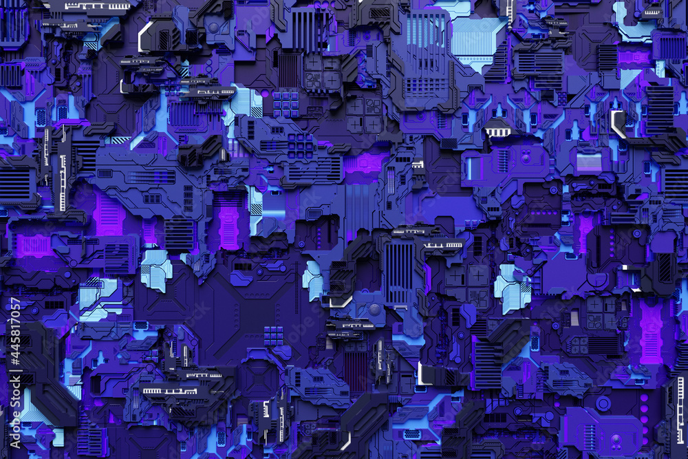 Poster 3d illustration of a pattern in the form of a metal, technological plating of a spaceship or a robot