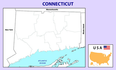 Connecticut map. Political map of connecticut in Outline. District map with USA.