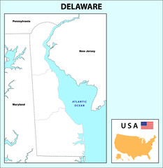 Delware map. Political map of Delware in Outline. District map with USA.