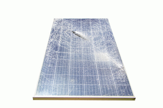solar panel used to generate electricity for wastewater treatment Broken destroyed is damaged outside caused by falling branches in the park. Isolated on white background. - Powered by Adobe