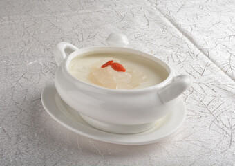 luxury Chinese chilled hashima with almond soybean pudding and herbal in white bowl asian healthy Halal dessert menu