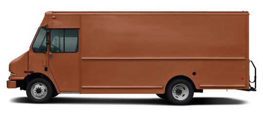 Modern American cargo minibus brown color side view. Isolated on a white background.
