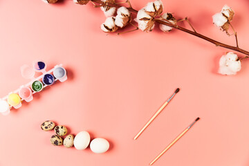 Eggs set for drawing painting for Easter pink background