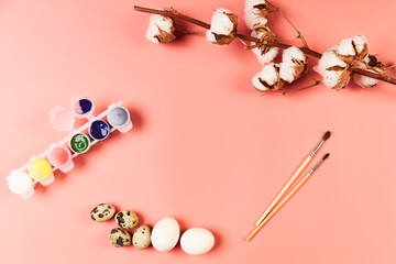 Eggs set for drawing painting for Easter pink background