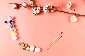 Eggs set for drawing painting for Easter pink background
