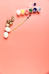 Eggs set for drawing painting for Easter pink background
