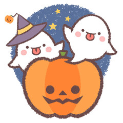 ハロウィンオバケとジャックオーランタン+夜空