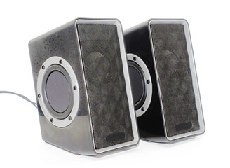A picture of electric speakers with selective focus