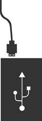 Flat black vector icon of the external battery.