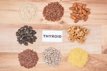 Dietary and beneficial eating for thyroid gland. Food containing vitamins and minerals