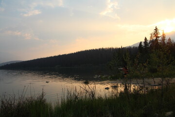 Sunset Glow On The Lake, Jasper National Park, Alberta