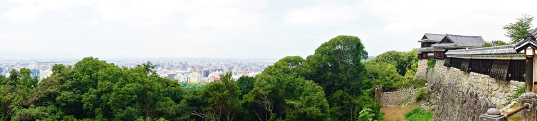 Fototapeta na wymiar Panoramic view of Matsuyama city from Matsuyama castle in Ehime, Japan - 日本 愛媛県 松山市 街並み 