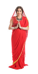 Beautiful Indian woman on white background