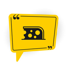 Black Cheese icon isolated on white background. Yellow speech bubble symbol. Vector