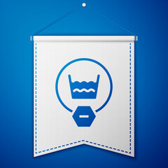 Blue Delicate wash icon isolated on blue background. White pennant template. Vector