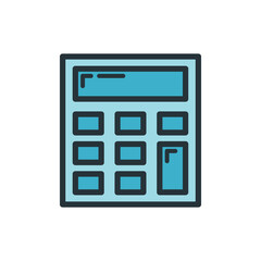 Calculator icon, educational institution process school, color outline flat vector illustration, isolated on white. Office supplies symbol.