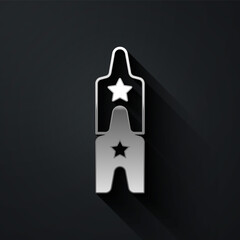 Obraz premium Silver Circus ticket icon isolated on black background. Amusement park. Long shadow style. Vector