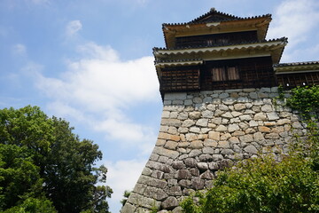 Obraz premium Stone Fortress, Inuyagura Tower of Matsuyama Castle in Matsuyama, Ehime, Japan - 愛媛県 松山城 古町口 登城道 乾櫓