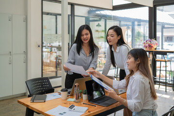 Fototapeta premium Start up teamwork diversity and Inclusion concept : Business Team Coworker working planning with colleague in office.